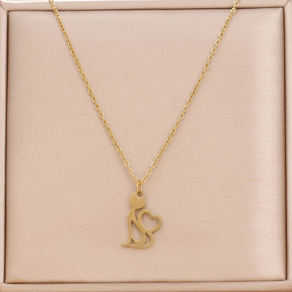 Collane in acciaio inossidabile Linea Cartoon Cat Pendenti Catena Girocollo Gioielli Collana di moda per gioielli da donna Regali per amici per feste