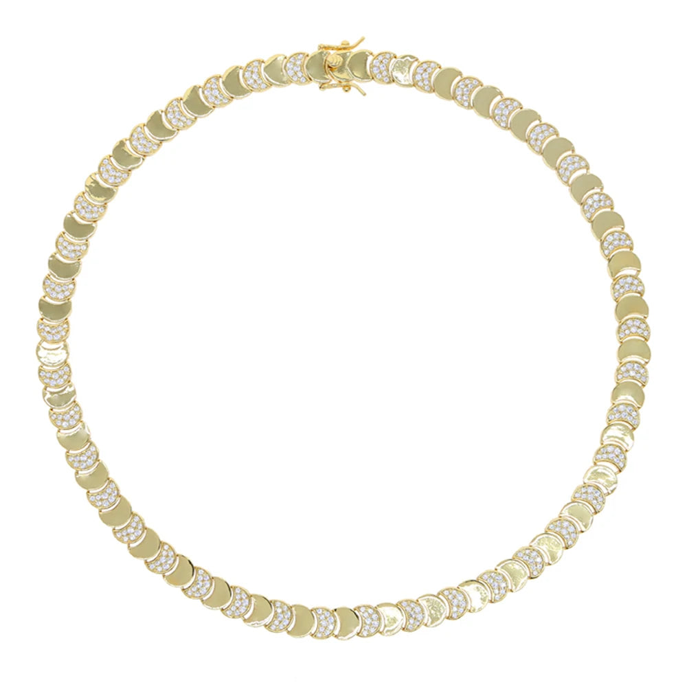 2025 Nuova collana a catena serpente unisex color oro a spina di pesce con perline catena a maglie pavimentata 5A CZ girocollo a forma di luna per gioielli da donna