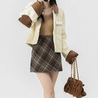 Autumn Winter Woolen Plaid Mini Skirt for Women College Casual All Match Short Skirts Woman Thicken Warm High Waist A-Line Skirt PlatiNum