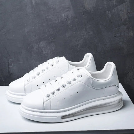 Korean street style men casual original leather shoes black white flats platform shoe comfort air cushion sneakers mans footwear