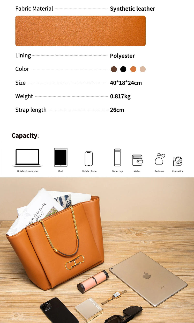 CHCH Women's Tote Bag 2026 Spring New Brown Magnetic Buckle Storage Bag Large Capacity Commuter Chain Bag PlatiNum