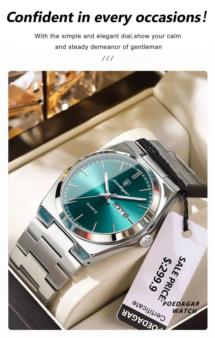 POEDAGAR Orologi da uomo di lusso Impermeabile luminoso Data Settimana Orologio da uomo in acciaio inossidabile Moda casual Orologio da polso da uomo al quarzo Reloj platinumshop