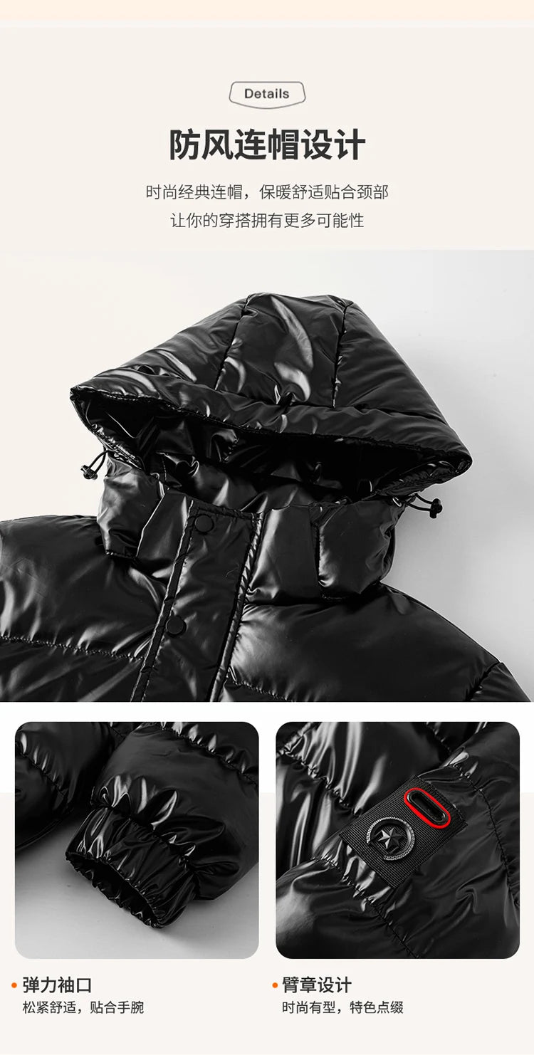 winter casual down cotton jacket Men's bright faced cotton jacket solid color thicken warm men winter coat hooded winter jacket