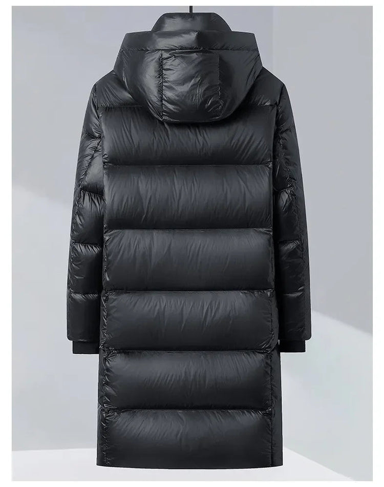 -30 ℃ Cold-proof Long Down Jacket Men's Light Luxury Black Gold Lightweight 95% Goose Down Jacket Unisex Winter Warm Hooded Coat PlatiNum