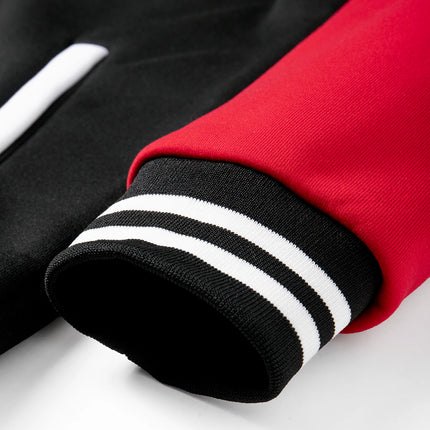 Men's Fleece-Lined Varsity Jacket Autumn Winter Warm Color Block Baseball Jacket Button Front & Striped Cuffs Retro Casual Coat