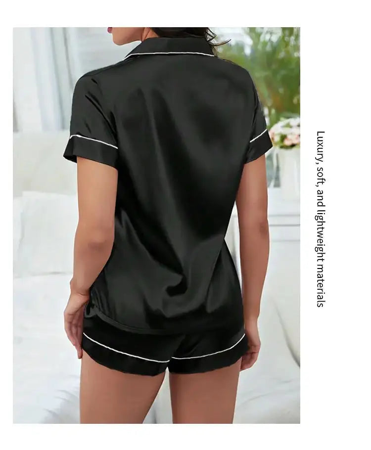 Pigiama da donna in raso di seta estivo Set Top e pantaloncini abbottonati 2 pezzi indumenti da notte colletto dentellato indumenti da notte Loungewear per le donne platinumshop