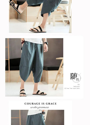 Pantaloni estivi da uomo in cotone, casual, stile hip hop, streetwear, harem, comodi, oversize, lunghezza a metà polpaccio, molto venduti.