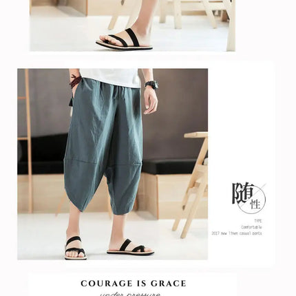 Pantaloni estivi da uomo in cotone, casual, stile hip hop, streetwear, harem, comodi, oversize, lunghezza a metà polpaccio, molto venduti.