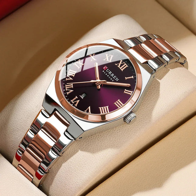 CURREN Orologio da donna, Orologi da donna, Orologi da donna, Abito alla moda impermeabile Bracciale in acciaio inossidabile Orologi analogici Data platinumshop
