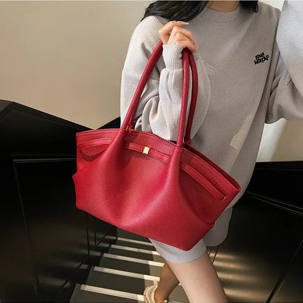 Nuove Borse a Spalla di Lusso 2026 con Motivo Lychee, in Pelle PU Tinta Unita, Borse da Donna di Grande Capacità, Borsa Tote da Viaggio