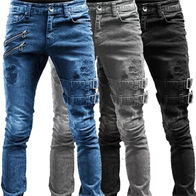 2023 Plus Size Straight Jeans Man Pants Spring Summer Boyfriend Jeans Streetwear Skinny Zips 3 Colors Cacual Long Denim Trousers PlatiNum