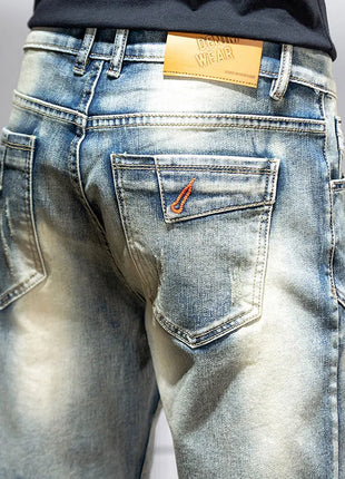 Pantaloncini di jeans da uomo estivi Retro moto cotone elastico moda jeans corti al ginocchio cerniera Hip Hop Rock Streetwear