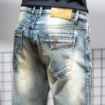 Pantaloncini di jeans da uomo estivi Retro moto cotone elastico moda jeans corti al ginocchio cerniera Hip Hop Rock Streetwear