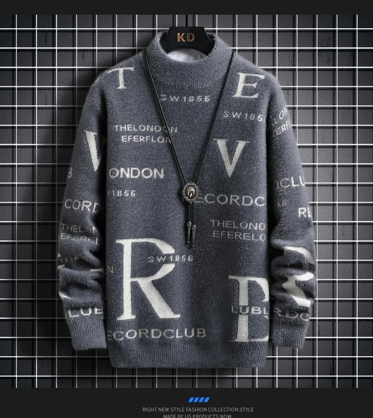 New Men's Blue Pullover Sweater American Classic Men's Black Sweater Color Blocked Warm Top Fashionable Men's Clothing 2025 New