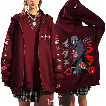 Naruto Uchiha Itachi New Japanese Anime Fashion Y2K Harajuku Men's Trendy Casual Sportswear Men's Couple Style Zip-Up Coat