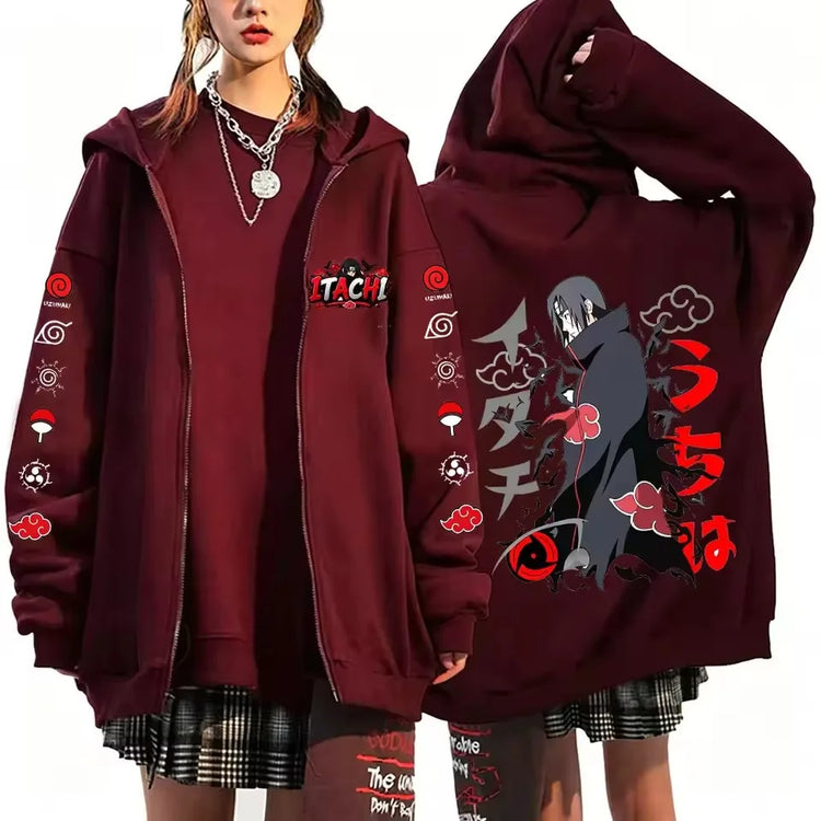 Naruto Uchiha Itachi New Japanese Anime Fashion Y2K Harajuku Men's Trendy Casual Sportswear Men's Couple Style Zip-Up Coat