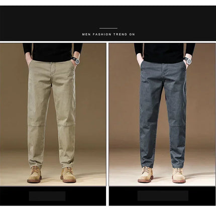 Spring Autumn New Men's 97% Cotton Jogging Cargo Long Pants Retro Solid Color Korean Style Straight Loose Casual Pants Male