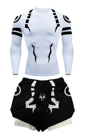 Anime Jujutsu Kaisen Set di compressione Tuta da fitness per uomo Camicia di compressione 3D ad asciugatura rapida + Pantaloncini da palestra Corsa Allenamento Abbigliamento sportivo platinumshop
