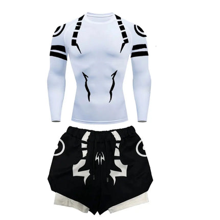 Anime Jujutsu Kaisen Set di compressione Tuta da fitness per uomo Camicia di compressione 3D ad asciugatura rapida + Pantaloncini da palestra Corsa Allenamento Abbigliamento sportivo platinumshop