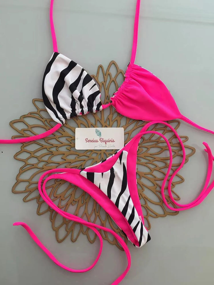 Micro Bikini 2026 Push Up Costume da bagno donna String Costumi da bagno Bikini brasiliano Set Halter Biquini Costume da bagno floreale Solid Beachwear