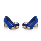 Scarpe décolleté da donna casual con tacco basso in cristallo blu di lusso Scarpe da festa di nozze con tacco nero rosa legato con fiocco dolce da donna