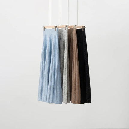 2025 New Grace Women's Cashmere Long Pleated Skirt Autumn Winter Office Lady Cashmere Skirt 100% Cashmere Pupular Dress Skirt PlatiNum