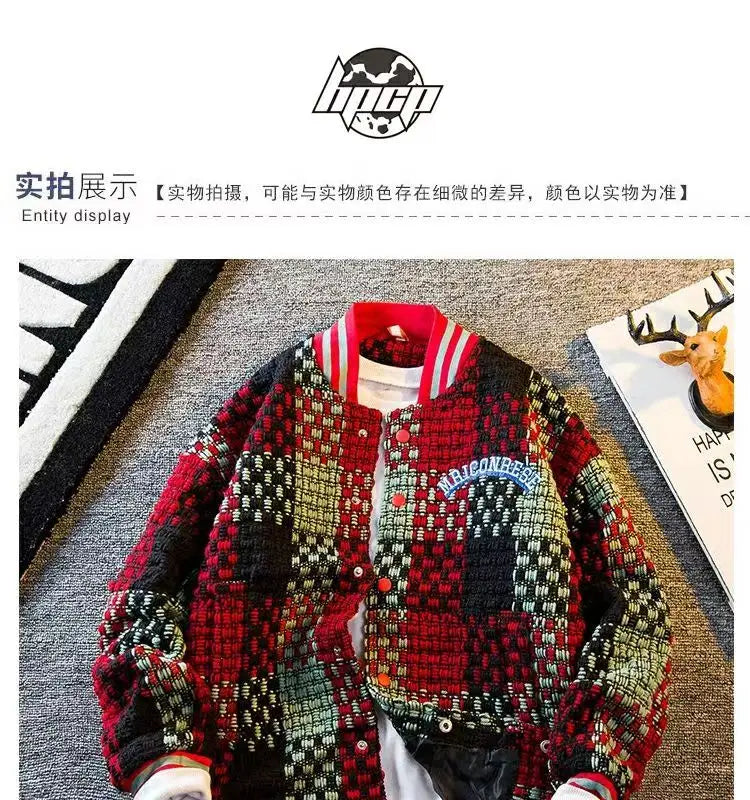 Autumn Winter New Men's Cardigan Single-Breasted Fashion Knit Sweater Stitching Colorblock O Collar Coats Swearter Jackets