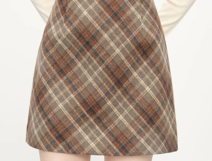 FSLE Autumn Party Skirt High Waist Retro Plaid Knit WoolShort Skirt For Women 2025 Fall Winter New Arrival Y2K Mini A-line Skirt PlatiNum