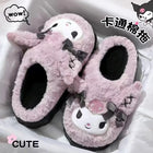 Sanrio Kuromi Kawaii Plush Slippers Women Thick Platform Height Increasing Non-Slip Warm Winter Indoor House Shoes