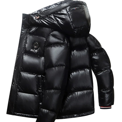 Men Down Jacket 2025 Trendy White Duck Down Thick Cold Proof Warm Hooded Pike Coat Outdoor Casual Winter Zipper Puffer Jacket