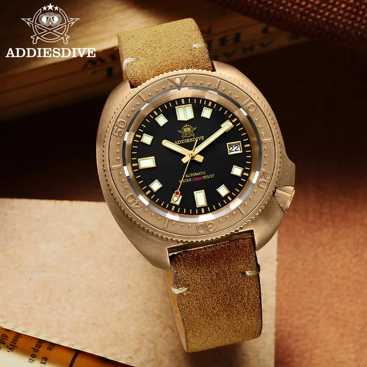 ADDIESDIVE Automatic Watch Men Luxury Bronze Watches Sapphire Super C3 Luminous 200m Waterproof Dive 8215 Mechanical Wristwatch