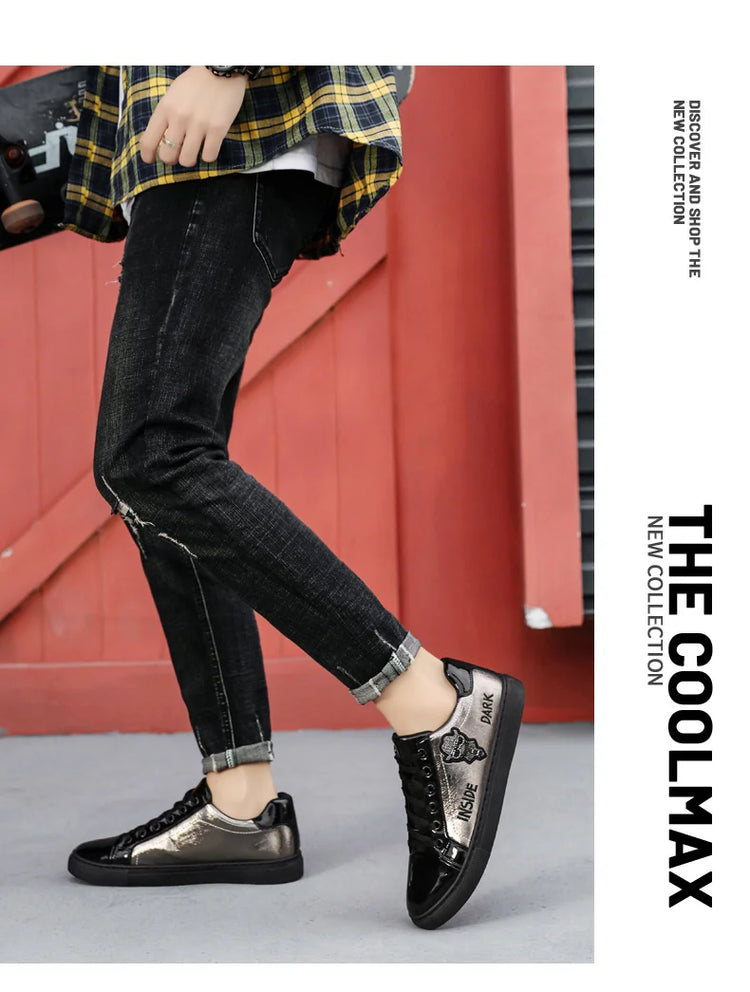 Men Casual Shoes Patent Leather Flats Skate Men Cool Driving Shoes Male Walking Shoes Sneakers Dress Trend the Latest Leisure