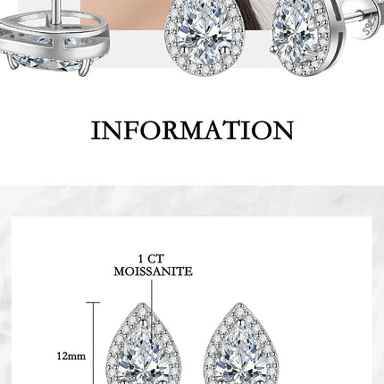 PERFANY 1CT Moissanite Earrings for Women S925 Pure Silver Water Droplet Cutting Laboratory Diamond Earrings Luxury Jewelry PlatiNum