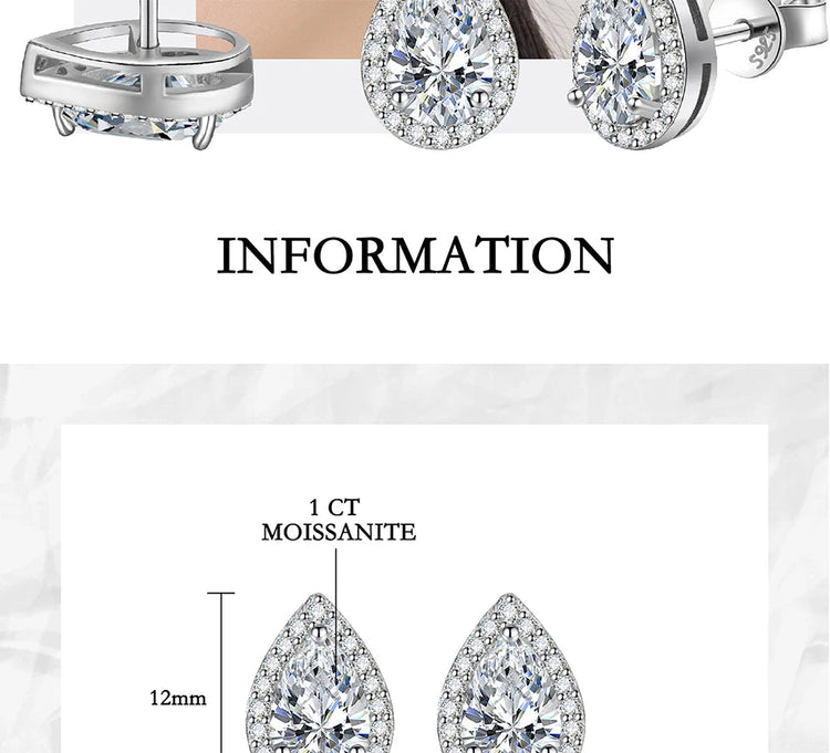 PERFANY 1CT Moissanite Earrings for Women S925 Pure Silver Water Droplet Cutting Laboratory Diamond Earrings Luxury Jewelry PlatiNum