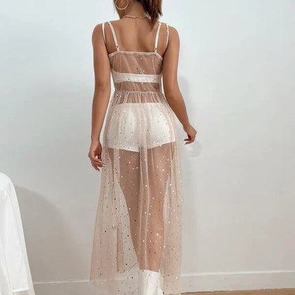 New Summer Women Cover Up Dress senza maniche collo quadrato Beach Holiday paillettes Split Midi Beach Smock Skin-Friendly confortevole platinumshop