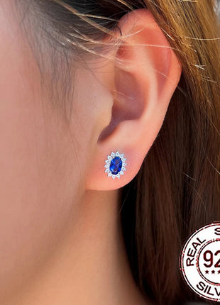CWWZircons 925 Sterling Silver Vintage Blue CZ Zircon Big Flower Shape Stud Earrings for Women Wedding Party Jewelry Gifts SE109 PlatiNum