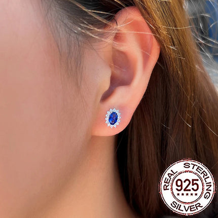 CWWZircons 925 Sterling Silver Vintage Blue CZ Zircon Big Flower Shape Stud Earrings for Women Wedding Party Jewelry Gifts SE109 PlatiNum