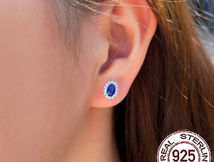 CWWZircons 925 Sterling Silver Vintage Blue CZ Zircon Big Flower Shape Stud Earrings for Women Wedding Party Jewelry Gifts SE109 PlatiNum