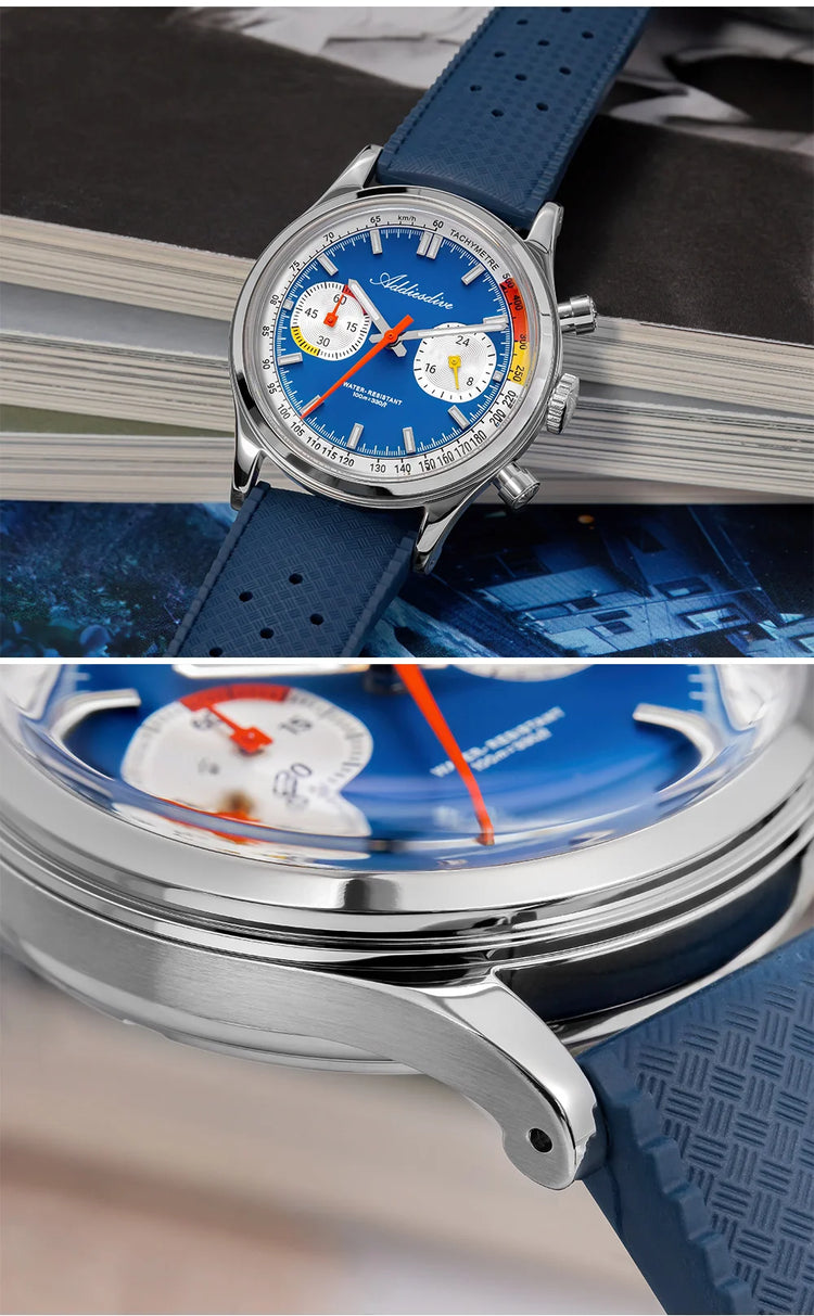 ADDIESDIVE Chronograph Quartz Watches For Men 100M Waterproof Multifunctional Wristwatch AD2549 Bubble Glass BGW9 Luminous Watch