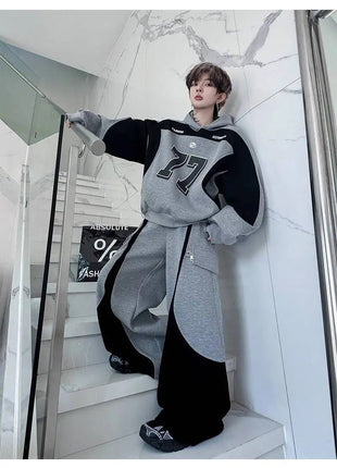 LUZHEN Street Wear Sports Two-piece Sets Men's Fashion Autumn 2025 New Color Contrast Splicing Loose Casual Pants Hoodies JY3686 PlatiNum