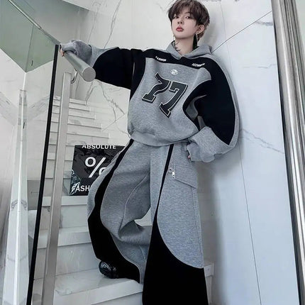 LUZHEN Street Wear Sports Two-piece Sets Men's Fashion Autumn 2025 New Color Contrast Splicing Loose Casual Pants Hoodies JY3686 PlatiNum