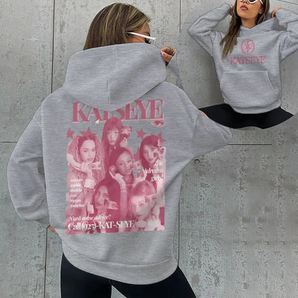 Women Pink Katseye Print Pocket Hoodies Spring Autumn Hip Hop Music Lover Gifts Pullover Vintage Katseye Unisex Gothic Hoody