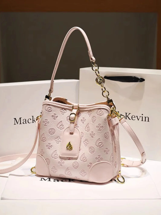 2024 borsa a secchiello portatile in pelle dolce e di lusso con stampa floreale delicata e sciarpe bella borsa a tracolla da donna