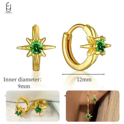 925 Sterling Silver Needle Green Zircon Gold Earrings Heart Hoop Earrings for Women Delicate Stud Earrings Luxury Jewelry Gifts PlatiNum