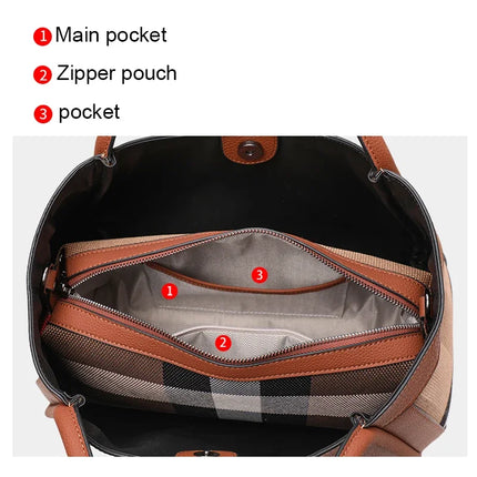 Borsa Tote in Tessuto a Righe con Bordi in Ecopelle, Manico Largo, Borsa a Spalla Grande per Uso Quotidiano e Pendolarismo