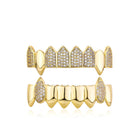 Hip Hop Full CZ Stone Teeth Grillz Caps Cubic Zircon Iced Out Micro Pave Top&Bottom Charm Grills for Men Women Punk Jewelry PlatiNum