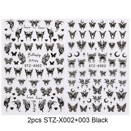 2pcs Stunning Black Butterfly Wings Nail Stickers Elegant Spring Nail Designs 3D Self-Adhesive Foils Nail Art Decorations