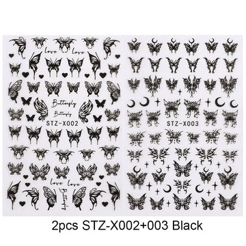 2pcs Stunning Black Butterfly Wings Nail Stickers Elegant Spring Nail Designs 3D Self-Adhesive Foils Nail Art Decorations