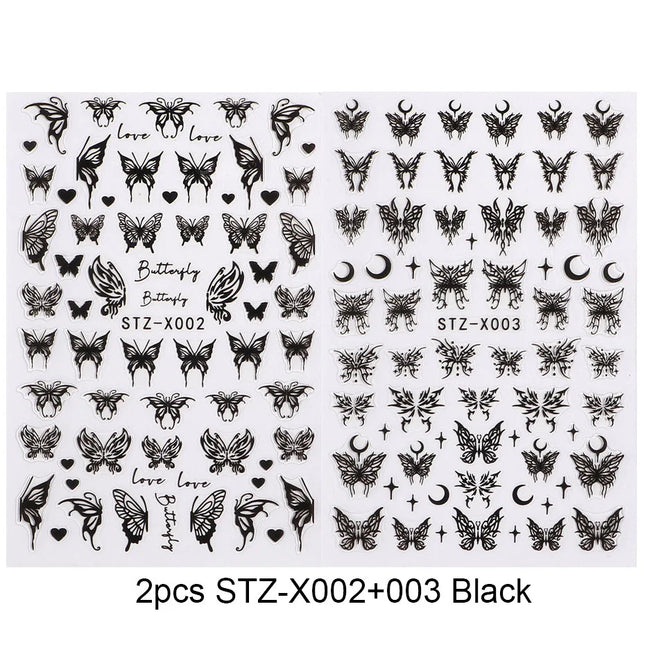 2pcs Stunning Black Butterfly Wings Nail Stickers Elegant Spring Nail Designs 3D Self-Adhesive Foils Nail Art Decorations
