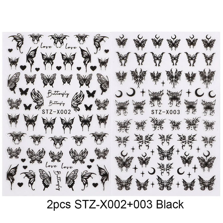 2pcs Stunning Black Butterfly Wings Nail Stickers Elegant Spring Nail Designs 3D Self-Adhesive Foils Nail Art Decorations